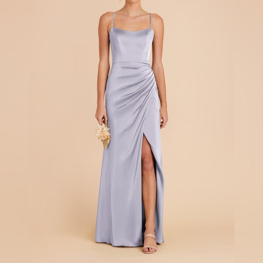 Birdie Grey Anne Dress Size L in Matte Satin Periwinkle Blue with Matching Tie